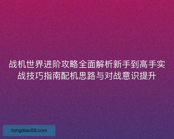 战机世界进阶攻略全面解析新手到高手实战技巧指南配机思路与对战意识提升