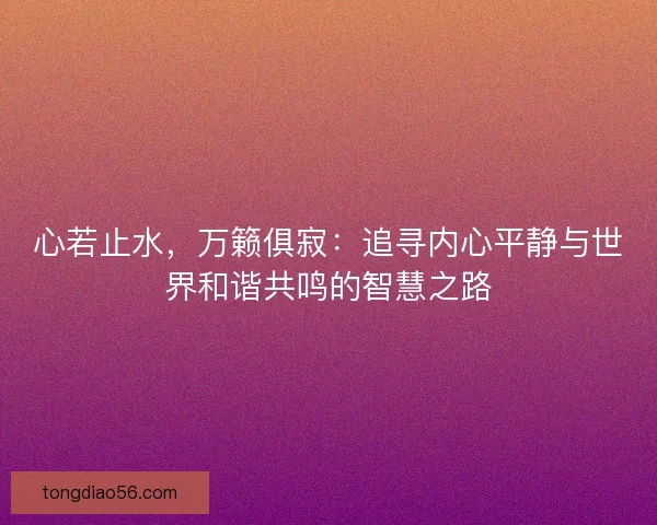 心若止水，万籁俱寂：追寻内心平静与世界和谐共鸣的智慧之路