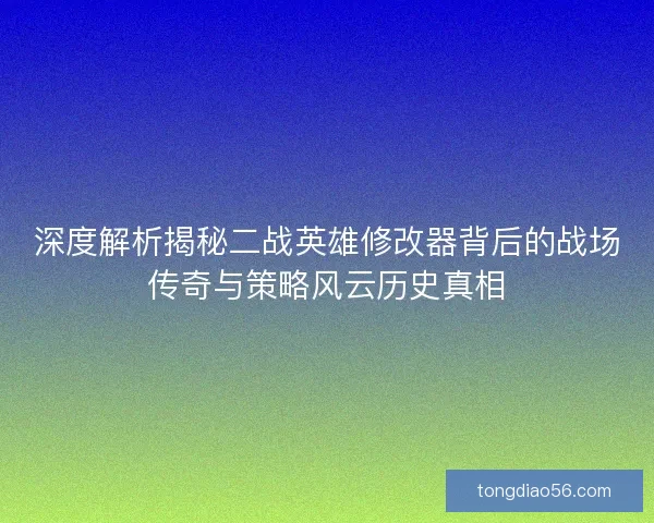 深度解析揭秘二战英雄修改器背后的战场传奇与策略风云历史真相